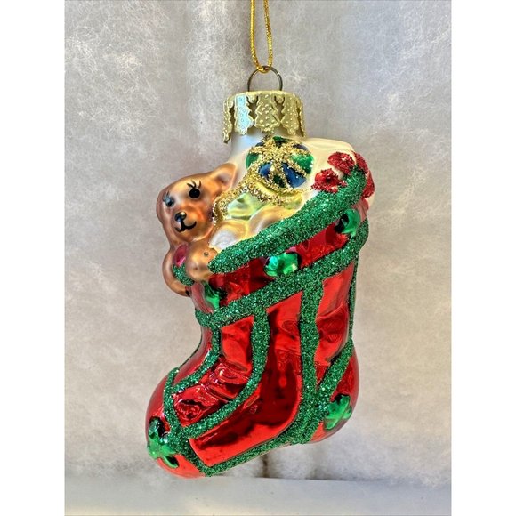 Vintage Figural Mercury Glass Ornament Christmas Stocking with Toys 4" x 2" Mint - Picture 1 of 4